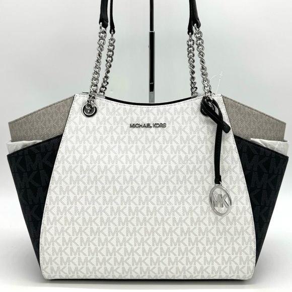 Michael Kors Large Jet Set Travel Chain Shoulder Bag Optic White Multi - Picture 1 of 11